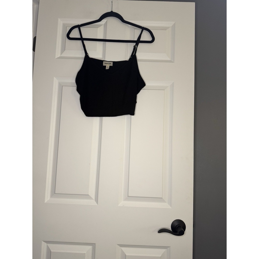 Open Edit 3 Piece Ribbed Lounge Set Black Xl Cardigan Shorts Tank Black
